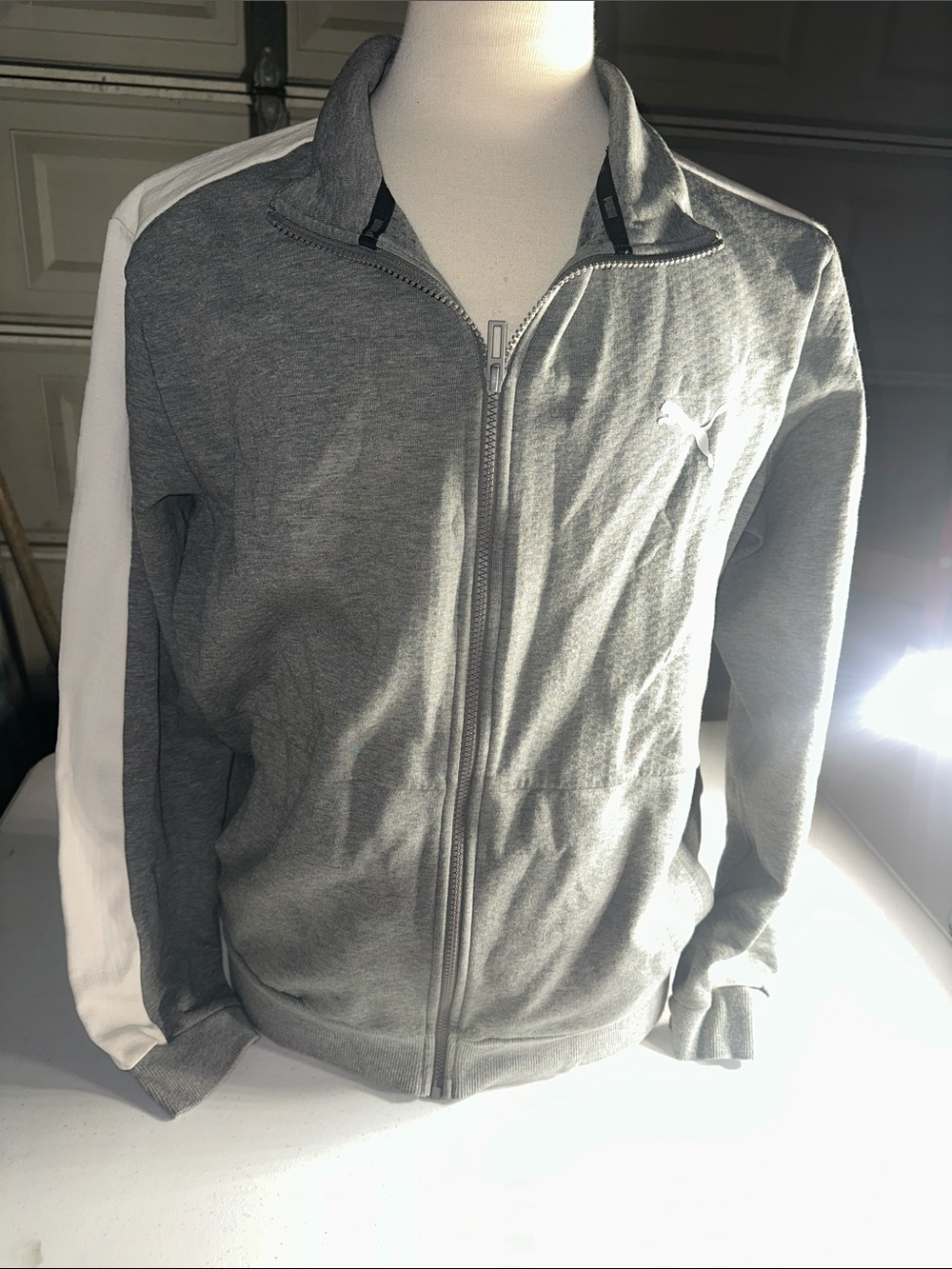 Puma Men's Gray Full-Zip Jacket with White Sleeve Stripe